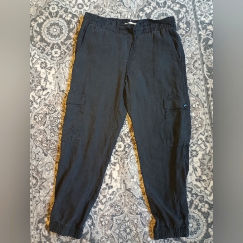 Cloth Stone Cargo Crop Jogger Pants XS Black Stonewashed Tencel Lyocell